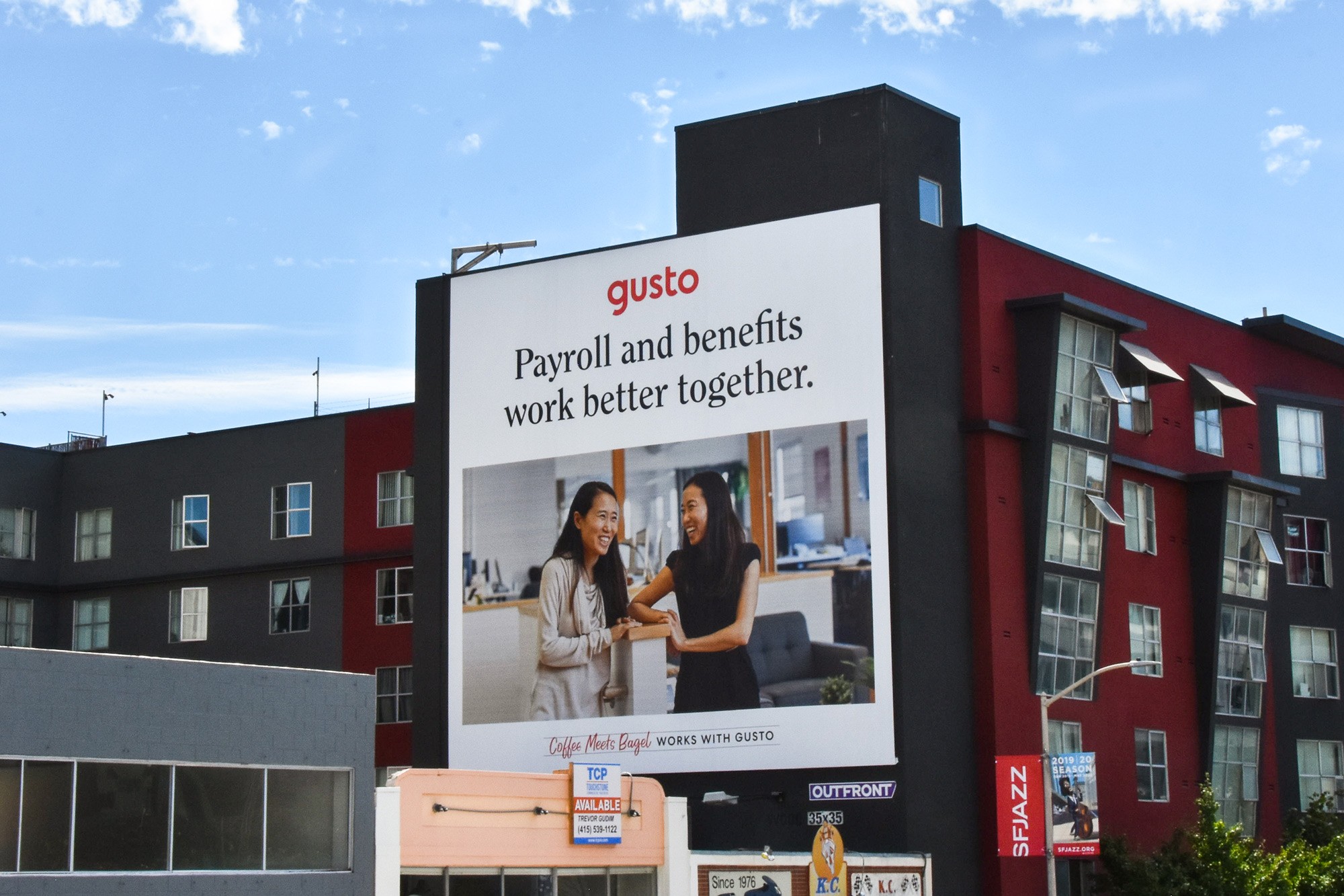 A recent Gusto out-of-home campaign, featuring real customers.