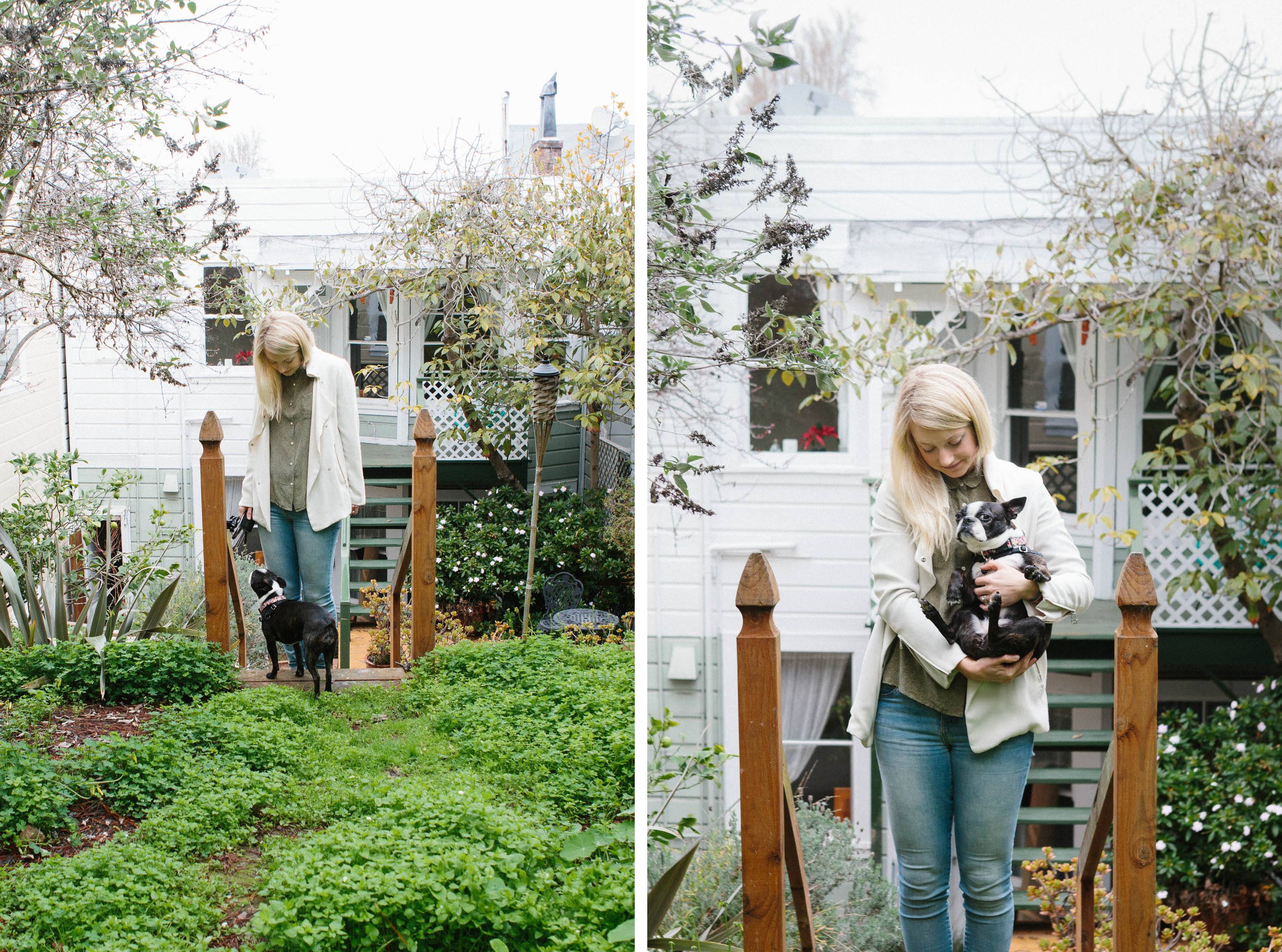 Steph has a garden behind her apartment where she grows her own vegetables. She sets out on her 40-minute walk to work with her Boston Terrier, Penny, and her neighbor Kyle Pickering (another designer at Airbnb) at about 9am.