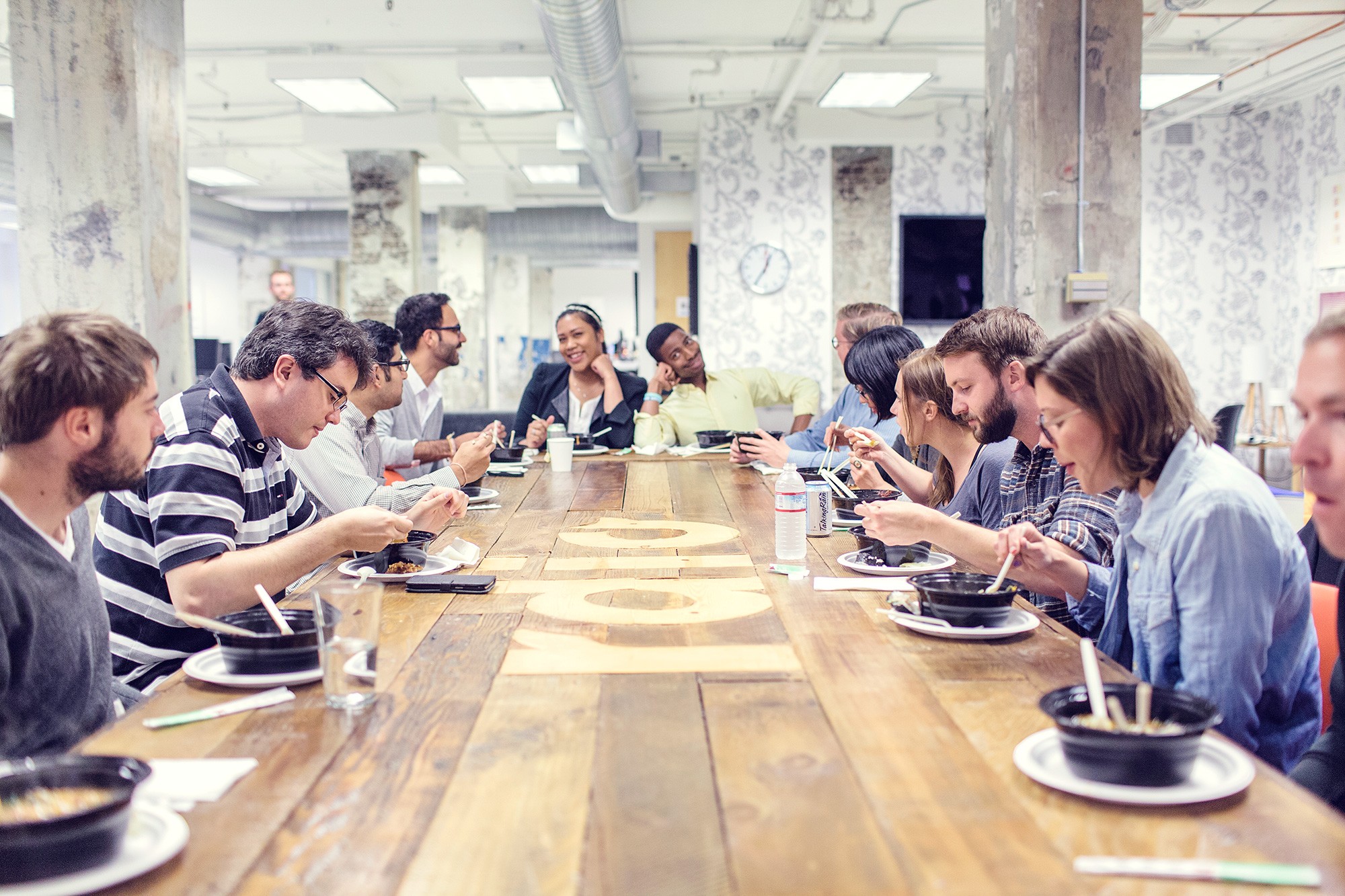 Nothing brings the teams together like complimentary catered lunch around this custom dining table made by a craftsman in nearby Sebastopol. Lunch plans can mean eating the excellent in-house food or heading out into the sunny streets.