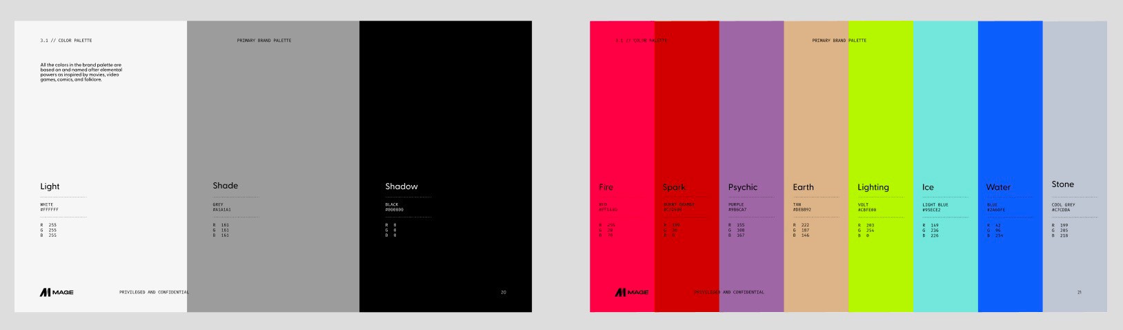 Mage color palette with names like earth, lightning, ice, and stone.