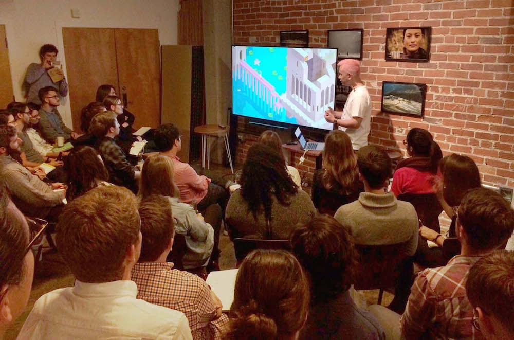 Ken speaking to a small group of designers at Designer Fund during a Bridge 4 evening