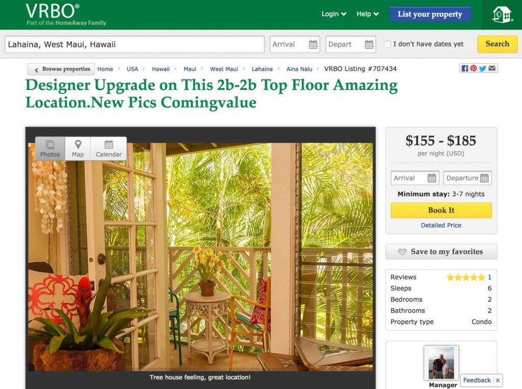 A VRBO listing in Hawaii