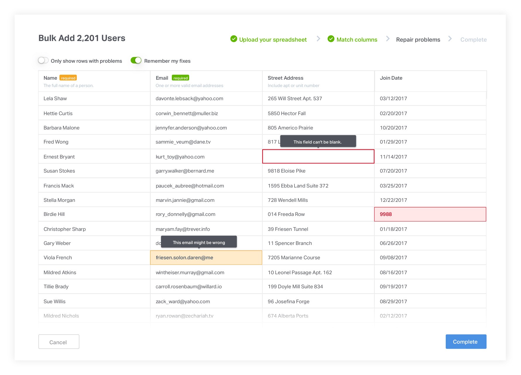 Flatfile can find errors or missing fields in large data imports