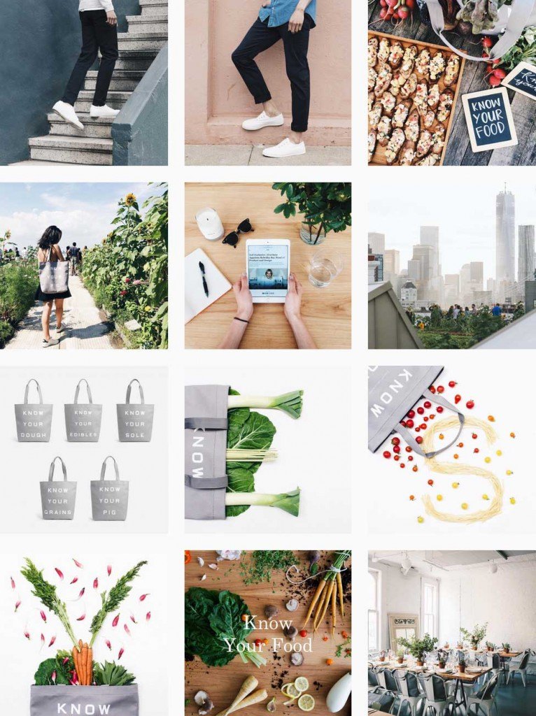Everlane’s Instagram feed, using consistent colors and developing stories over time