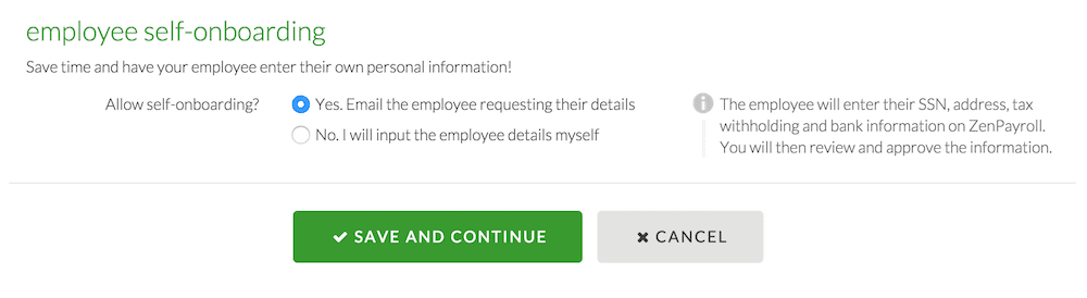 Gusto allows employers to have their employees enter their information to the payroll system – saving employers time and insuring fewer errors in their platform.