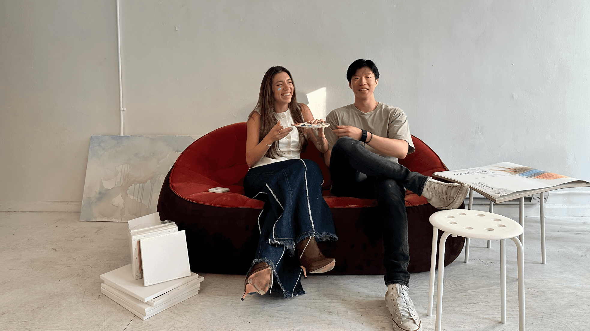 Jackie (left) hosts a 'Paint Day' for friends, founders, and investors in Soho, New York in September, 2024.