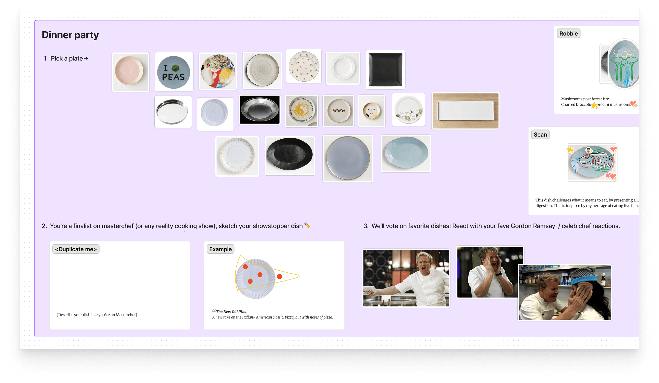 A Gordon Ramsay-style dinner party ice breaker activity in FigJam